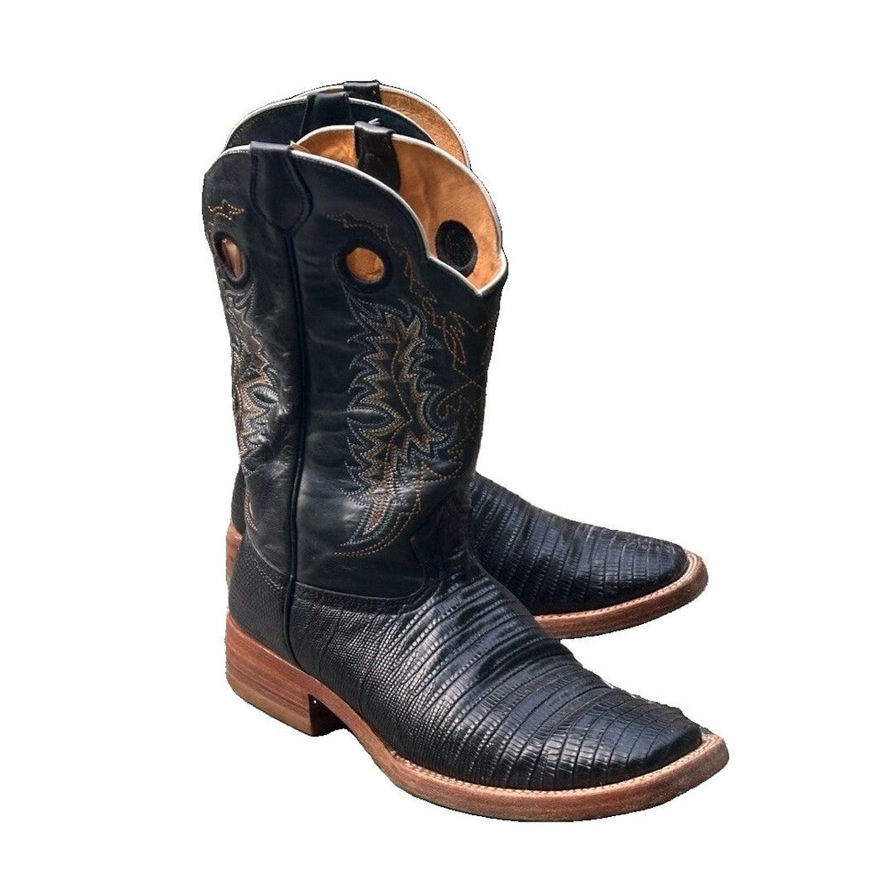 Reyme Men’s Western Square Toe Boots Size 10 Black Embroidered Cowboy